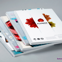 Kolorowe projekty katalogów spiralowanych w formacie A4 drukowanych w drukarni Koncept.