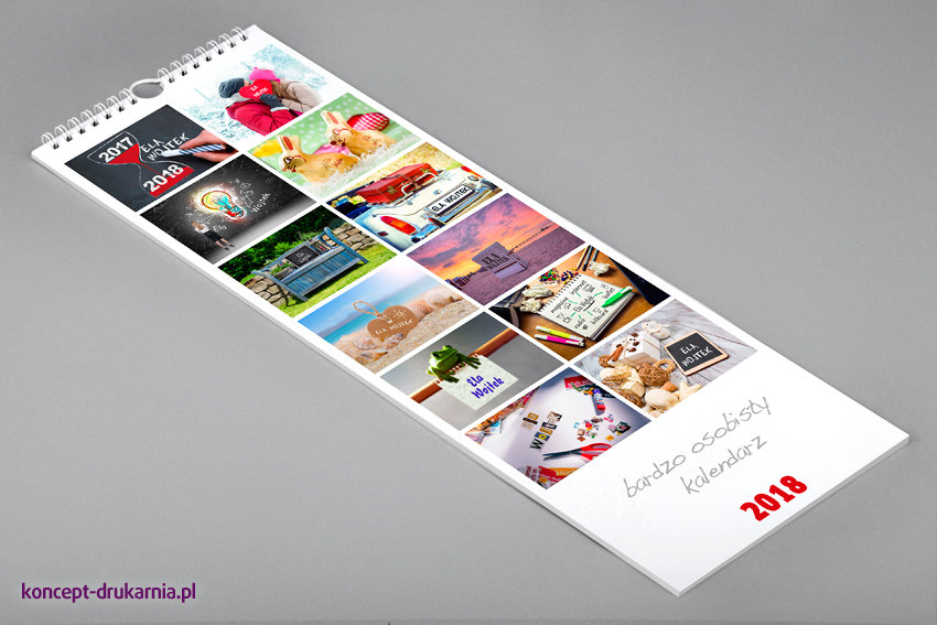 Pierwsza strona kalendarza ściennego SLIM zawiera 12 personalizowanych zdjęć pochodzących ze stron kalendarium.